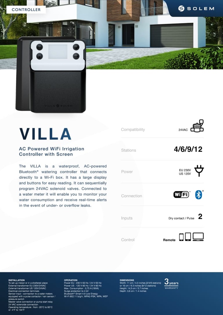 VILLA Wi-Fi Outdoor Watering Controller