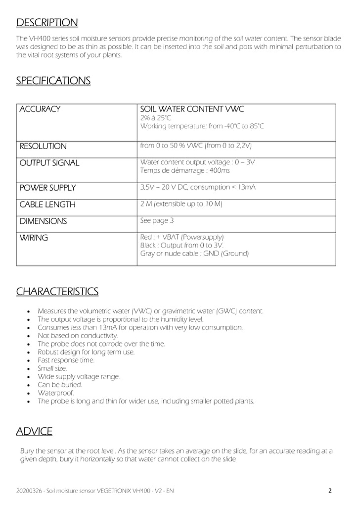 VH400 VEGETRONIX Humidity Probe