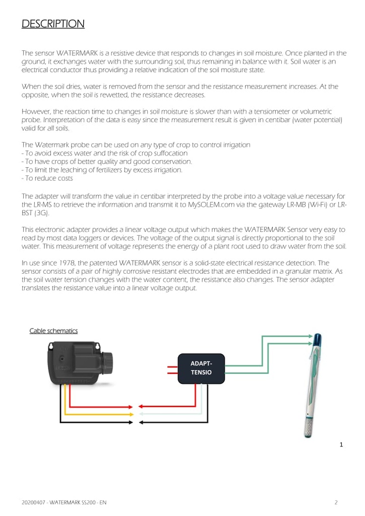 WATERMARK SS200 + ADAPTATEUR Tensiometric Probe
